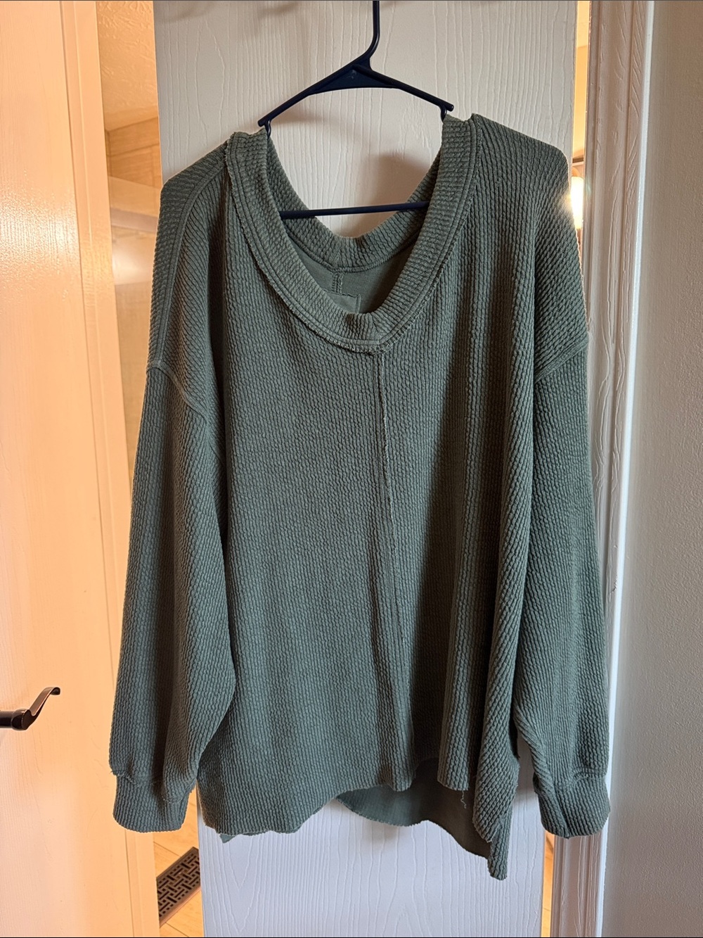 aerie oversized Relaxed Olive Green Women's Waffle-Knit Sweater